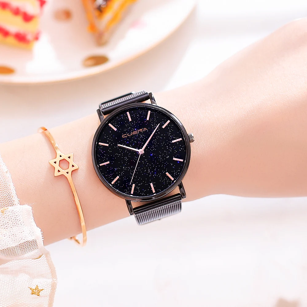 

Star Sky Women Watches Bracelet Clock Luxury Rose Gold Black Lady Quartz Wrist Watch 2021 bayan kol saati relojes montre femme