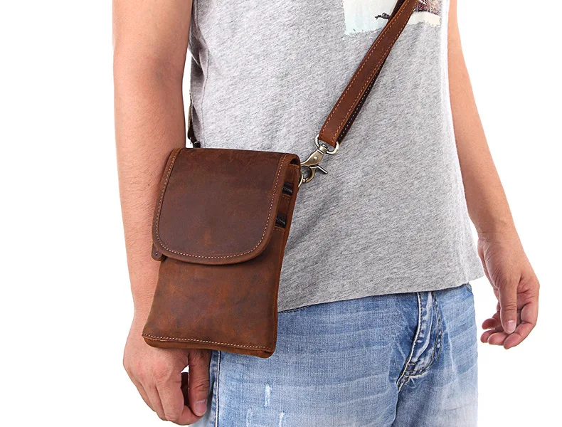 Бренд Для мужчин Crazy Horse Натуральная Кожа Фанни талии пакет мужской Crossbody сумка крюк ремень Петля Хип Bum Мешок 2045