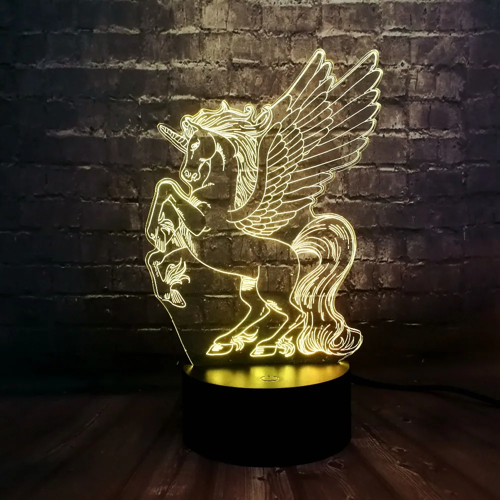 Новая иллюзия акриловая панель 3D светодиодный RGB Лошадь Единорог 7 цветов USB зарядка для детской комнаты декор ночной Светильник для настроения подарок на день детей