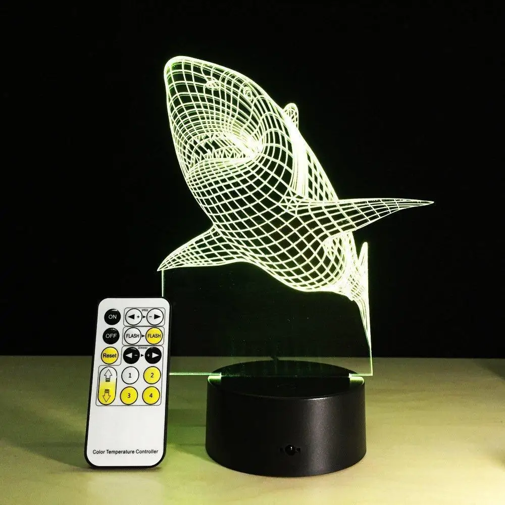 3D ночь светодиодный сенсорный лампа LED ночные огни настольная акрил Акула Рыба