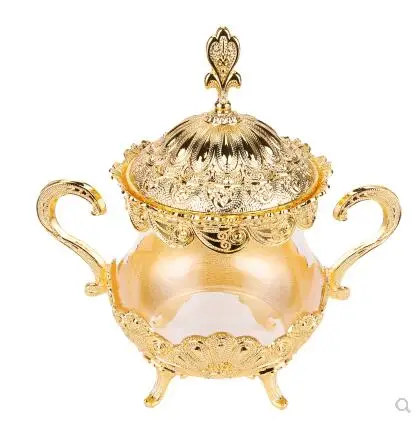 gold plated Европейские стеклянные банки с золотым/серебряным покрытием и крышки, стеклянный контейнер для сахара, чаши для чая, кофе, баночки для Хранения Сахара SNG001 - Цвет: gold plated