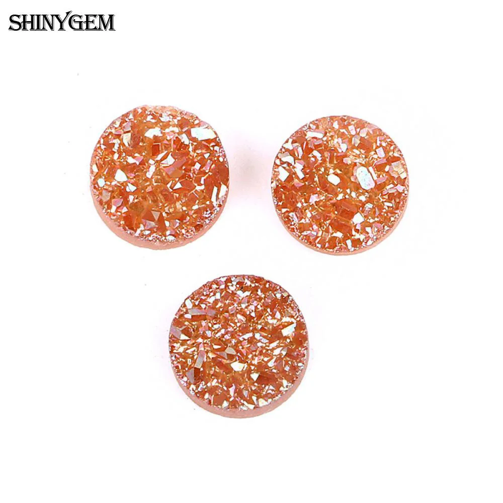 ShinyGem 12 мм Круглый камень друзы кабошон для колец минеральный кристалл кабошон натуральный камень бусины для рукоделия ювелирных изделий - Цвет: Champange