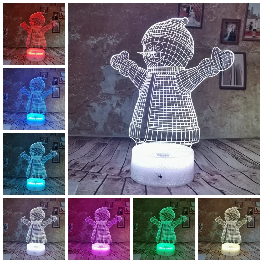 Прямая поставка милый снеговик LED 7 цветов 3D ночник RGB USB Иллюзия градиент игрушка
