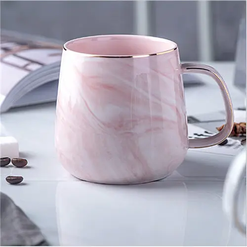 Pink Европа Молоко Кофе Кружки мрамор золото инкрустация кружка для завтрака кружка для офиса дома посуда для напитков чай чашка для влюбленных подарки - Цвет: Pink