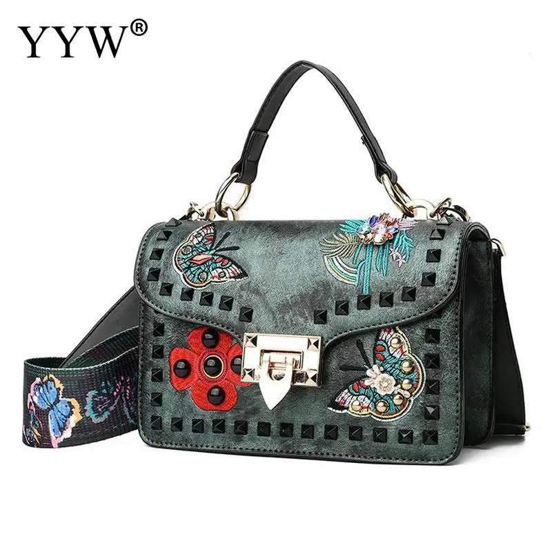 

YYW Rivet Bag Women Messenger Bags Embroidered Floral Handbags Crossbody Bags For Women Shoulder Bags Designer Handbags