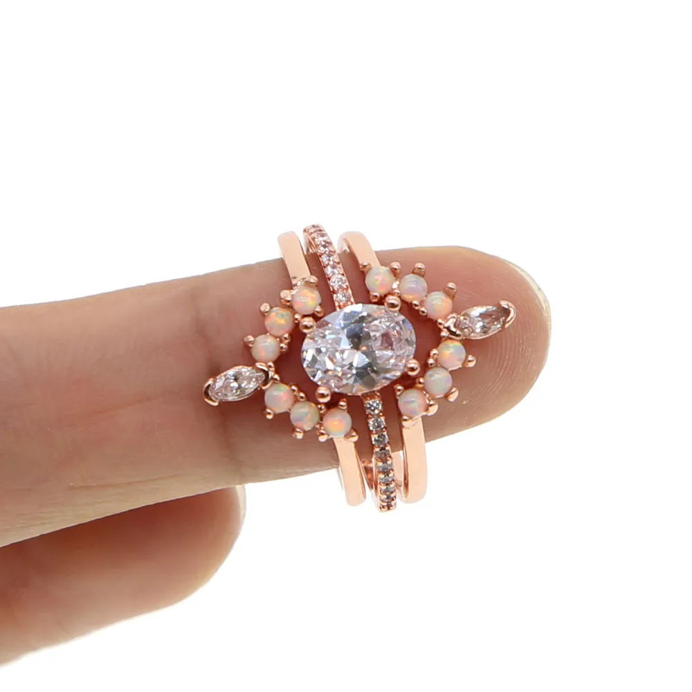 2019 New Style egg shape big cz Round Opal Ring Gold Color High grade Fashion Delicate simple Charming Woman Rings Wholesale|Кольца для