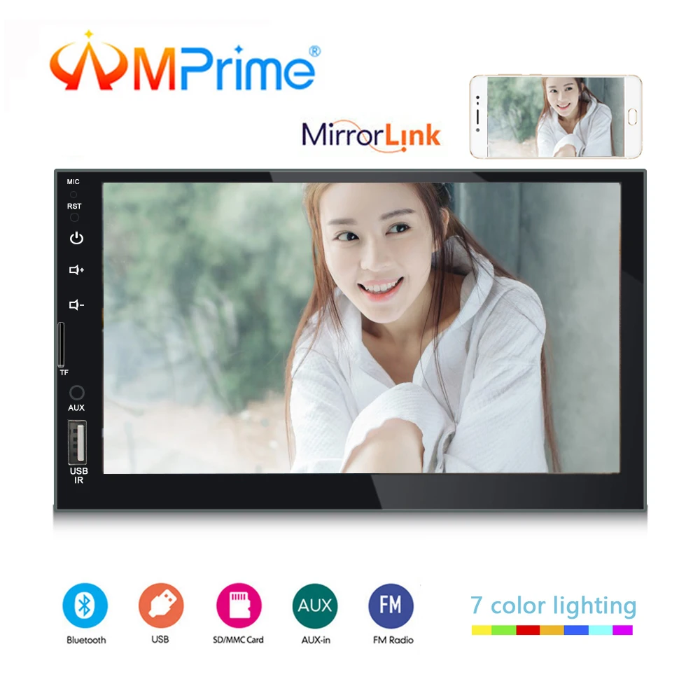 AMPrime 2 din Universal Car Radio 7'' MP3 MP5 Bluetooth Multidia Player Mirrorlink FM AUX/USB/SD Autoradio Backup Steering Wheel |