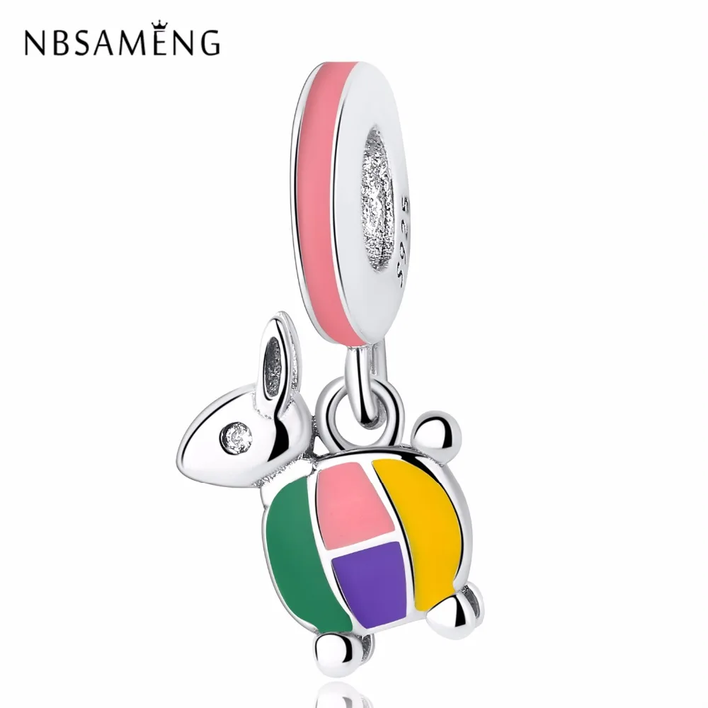 NBSAMENG 100% бусины из стерлингового серебра 925 Charm Красочный кулон Ослик прозрачный CZ