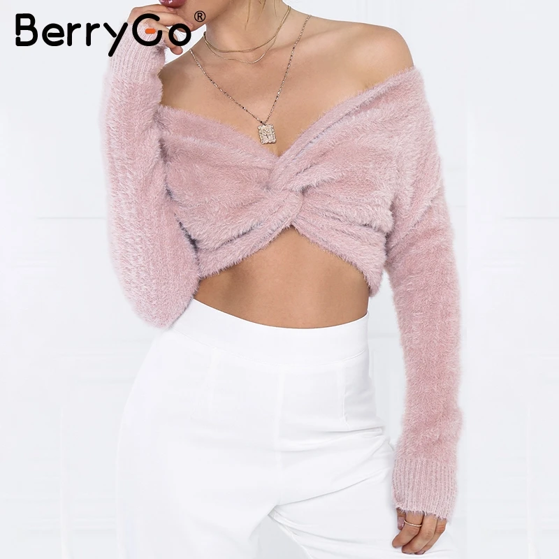 BerryGo сексуальные короткие пуловеры с открытыми плечами длинным рукавом вечерние
