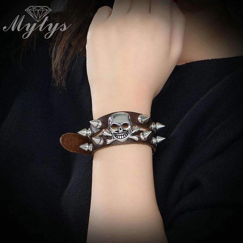 Mytys нержавеющей скелет заклепки кожа Браслеты в стиле панк человек и Для женщин