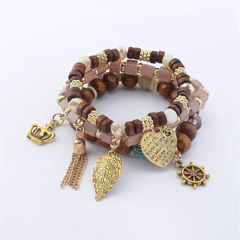 Ретро цветные деревянные бусы браслет из бисера для женщин сделать старые