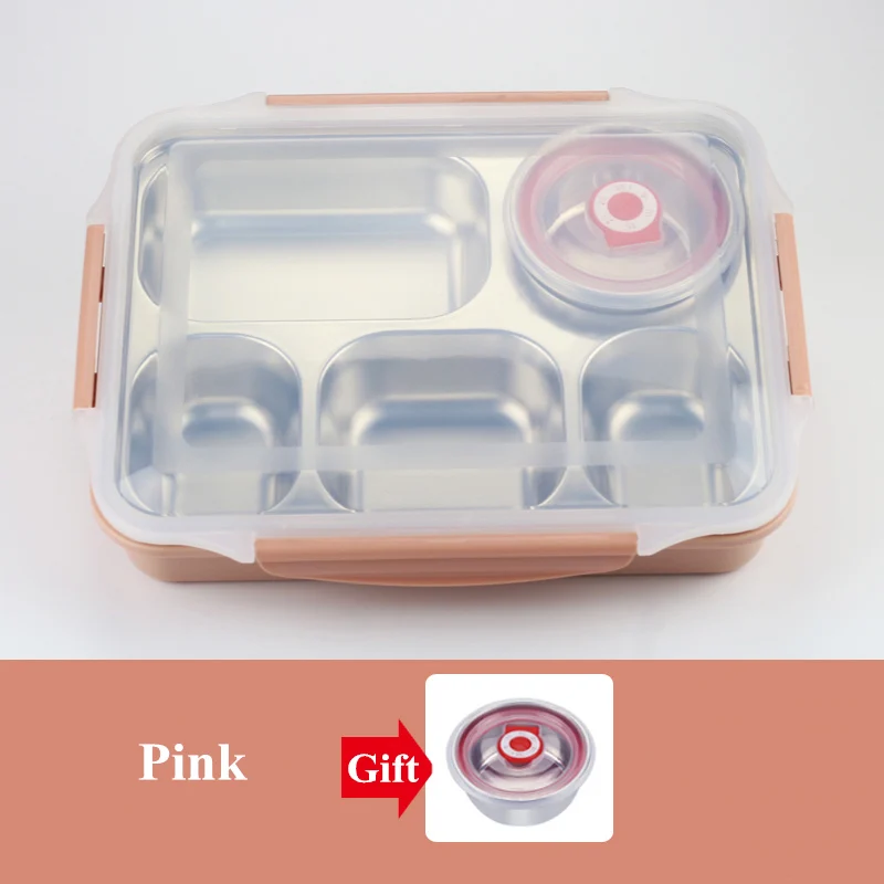 Pink Baispo Ланч-бокс из нержавеющей стали высокого качества герметичная большая коробка Bento с изображением супа контейнер 5 отделений школьная посуда - Цвет: Pink