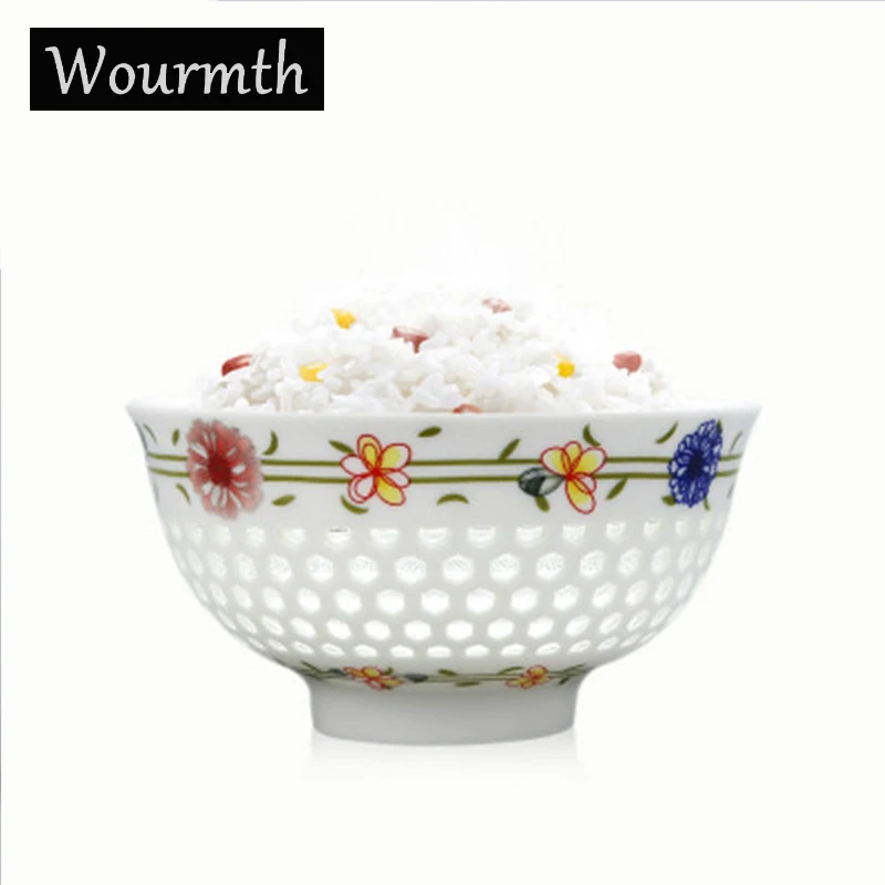 

Wourmth High-grade Ceramic Hollow Bowl Blue and White porcelain Rice Salad Bowl 4.5 inch Soup Bowl Hotel Dinner tableware Gift