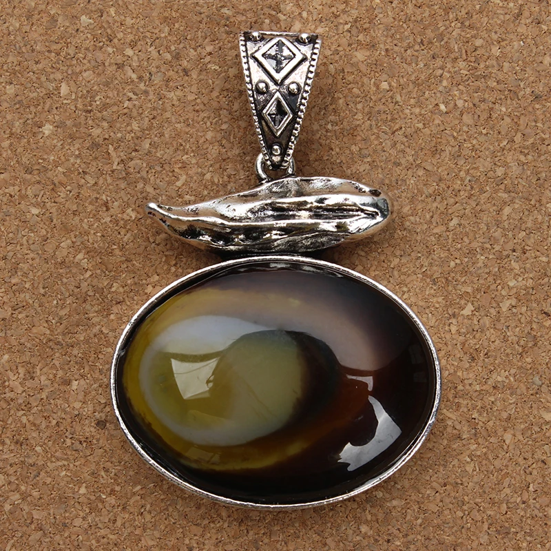 Подвеска из натурального камня в полоску 61x42 мм с большим отверстием сплава|stone