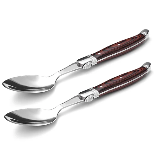 2pcs Red Spoons 2 шт./компл. ножей для стейка вилки и ложки деревянная ручка стиль Laguiole наборы столовых приборов Нержавеющая сталь столовые приборы деревянные столовые сервизы - Цвет: 2pcs Red Spoons
