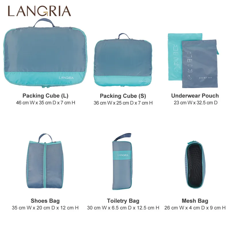 LANGRIA 7 шт./компл. складной Водонепроницаемый упаковочная коробка для путешествий Чемодан чемодан сумок-органайзеров Костюмы Бизнес поездок рюкзаком