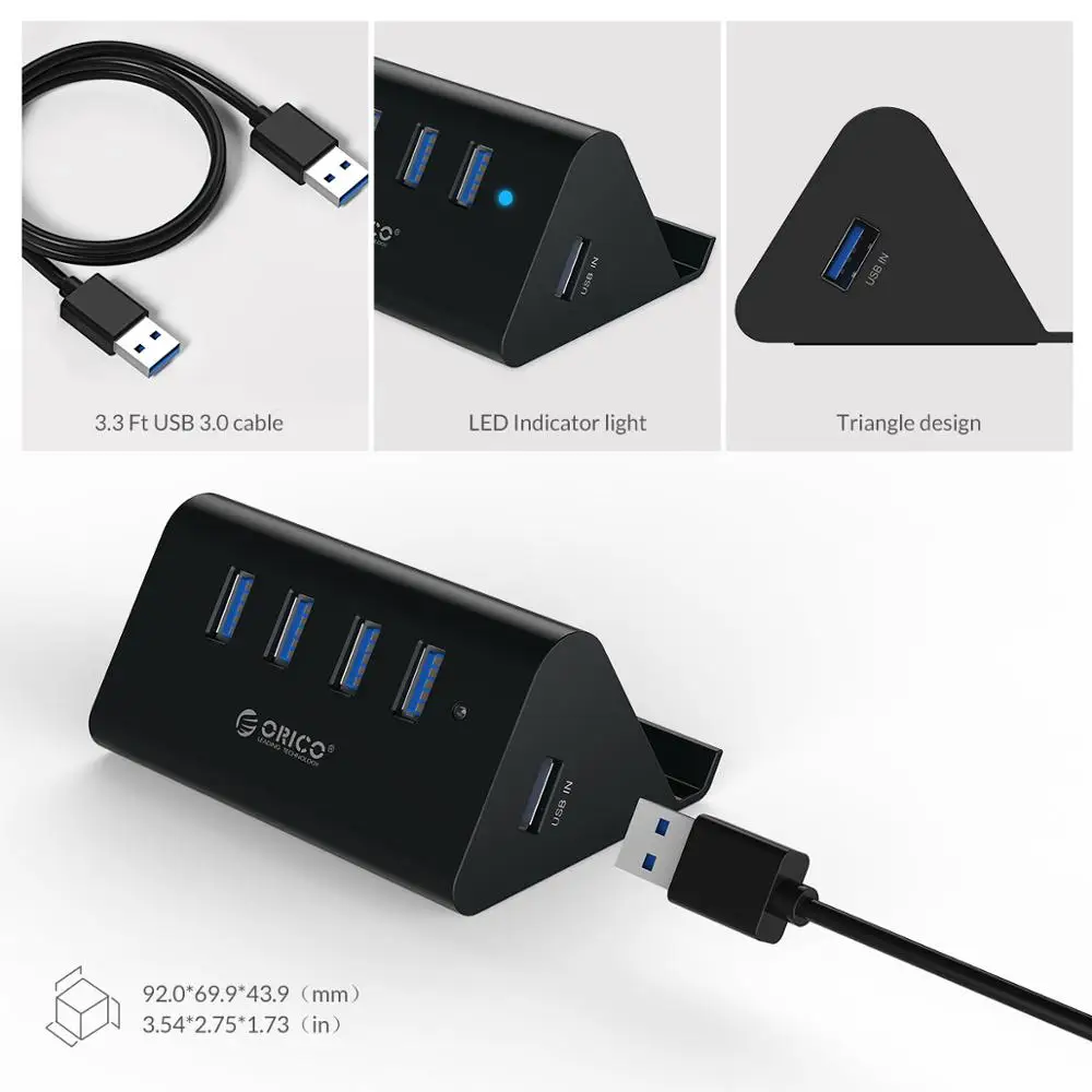 ORICO usb-хаб SHC-U3 ABS высокоскоростной мини 4 порта USB 3,0 5 Гбит/с концентратор с держателем для планшета для настольного ноутбука-черный/белый