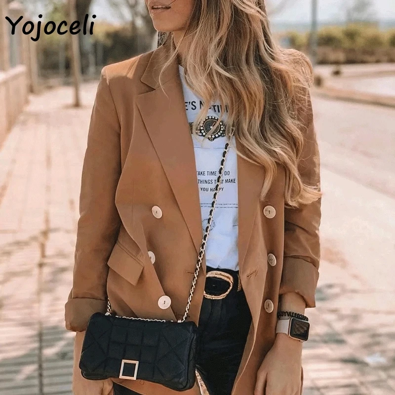 Модные двубортные блейзеры Yojoceli 2019 пальто женская уличная одежда верхняя куртка