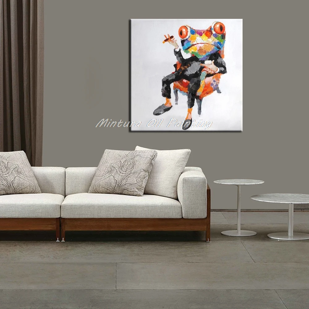 New! Large Hand Painted Modern Abstract Cartoon Animal Oil Painting On Canvas Music Frog Wall Art For Children's Room Home Decor - Цвет: HY142105