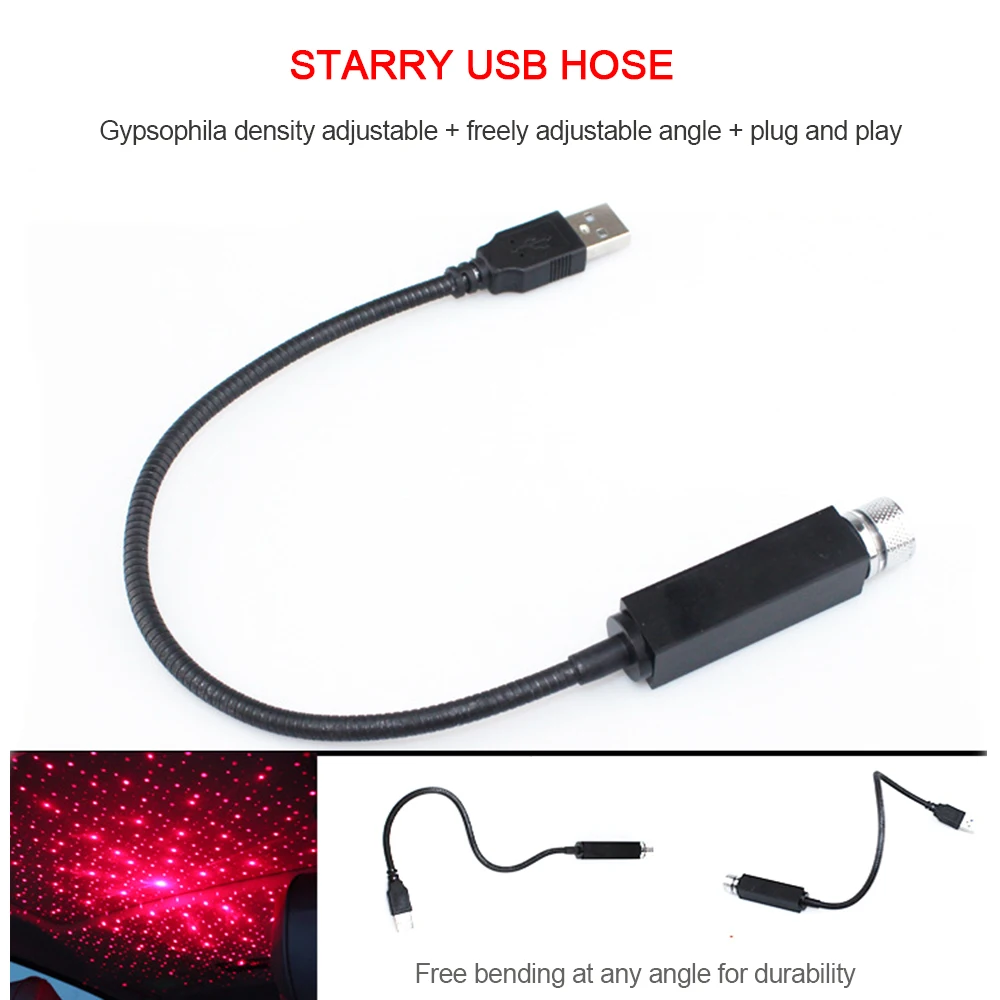 Hose Украшение интерьера автомобиля лампа USB Модифицированная звездное небо Атмосфера свет крыша Звездный проектор декоративная лампа авто аксессуары - Испускаемый цвет: Hose