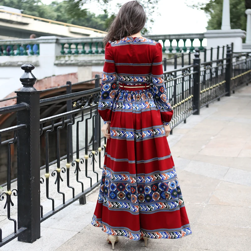 Винтажное длинное платье с длинным рукавом 2017 новое весенне летнее женское