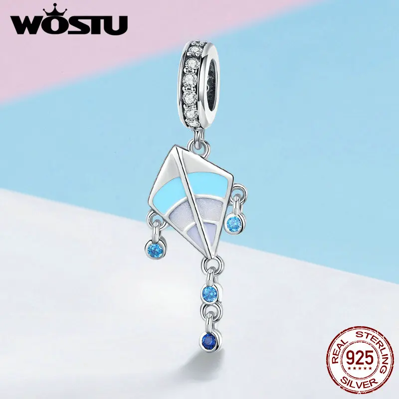 WOSTU New Arrival 925 Sterling Silver Blue Kite Fly Beads Charm Fit Bracelet &amp Necklace Pendant Freedom Classic Jewelry DXC937 |