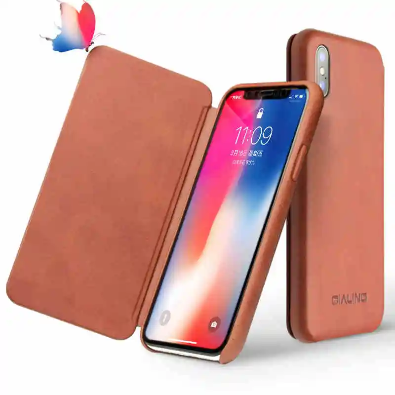 Genuine full grain leather cover for iPhoneX Real natural cow skin phone case iPhone X Intelligent sleep edge protect | Мобильные