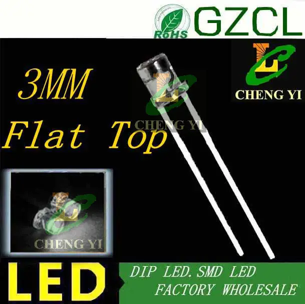 LED Производитель 3 мм led диод желтый плоский Топ DIP 2 0-2 5 V 585-595nm (Бесплатная доставка)