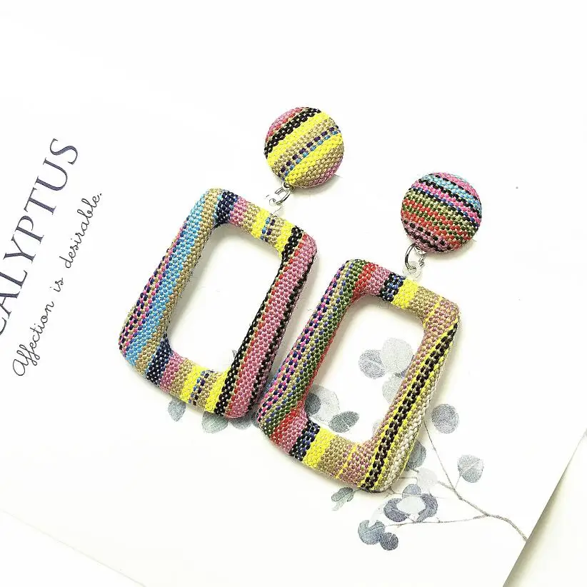 ju bright colorful New Dangle Big Round Earrings For Women Fashion Handmade Square Geometric Earrings Statement Drop Earrings - Окраска металла: ju bright colorful
