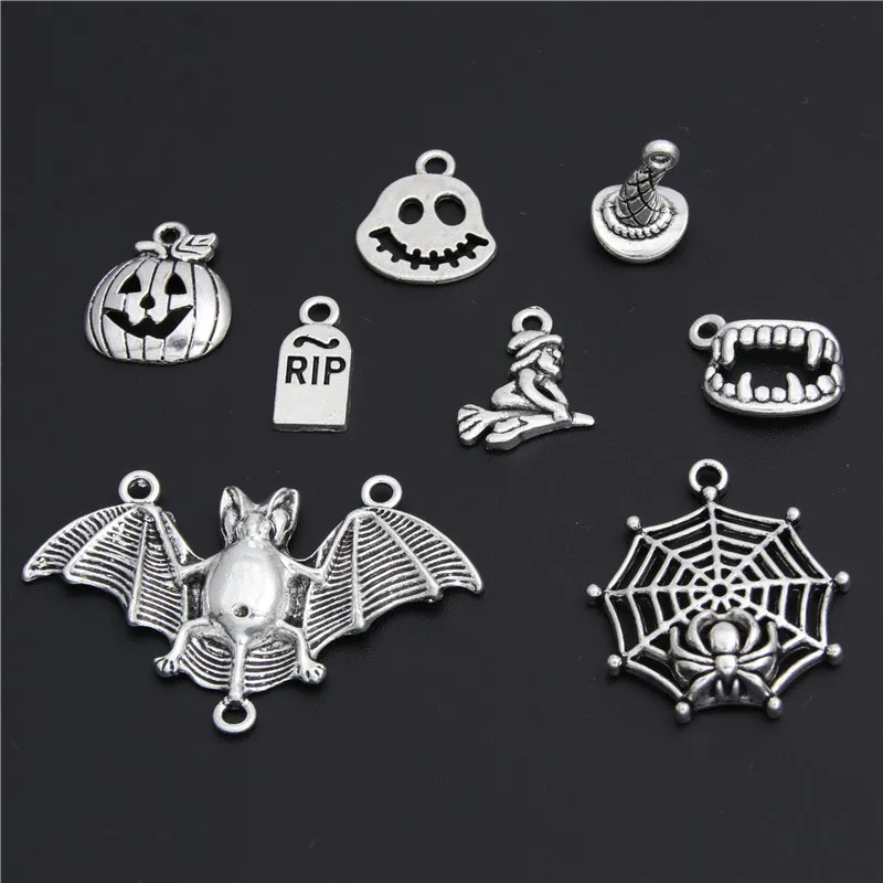 8 шт. серебряный цвет шляпа ведьмы Паук Паутина Тыква Хэллоуин Подвески Подвеска