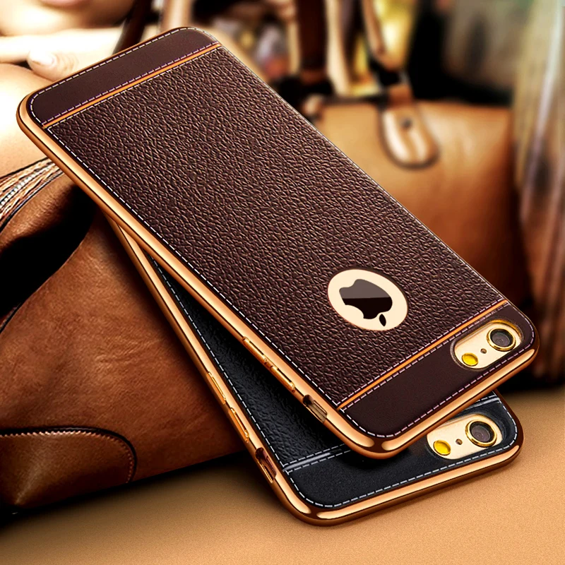 Luxury Ultra Thin 3D Litchi Leather Grain Phone Case For iPhone 7 8 5 5S SE 6 S 6S Plus X Plating Soft Silicone Back Cover Capa |