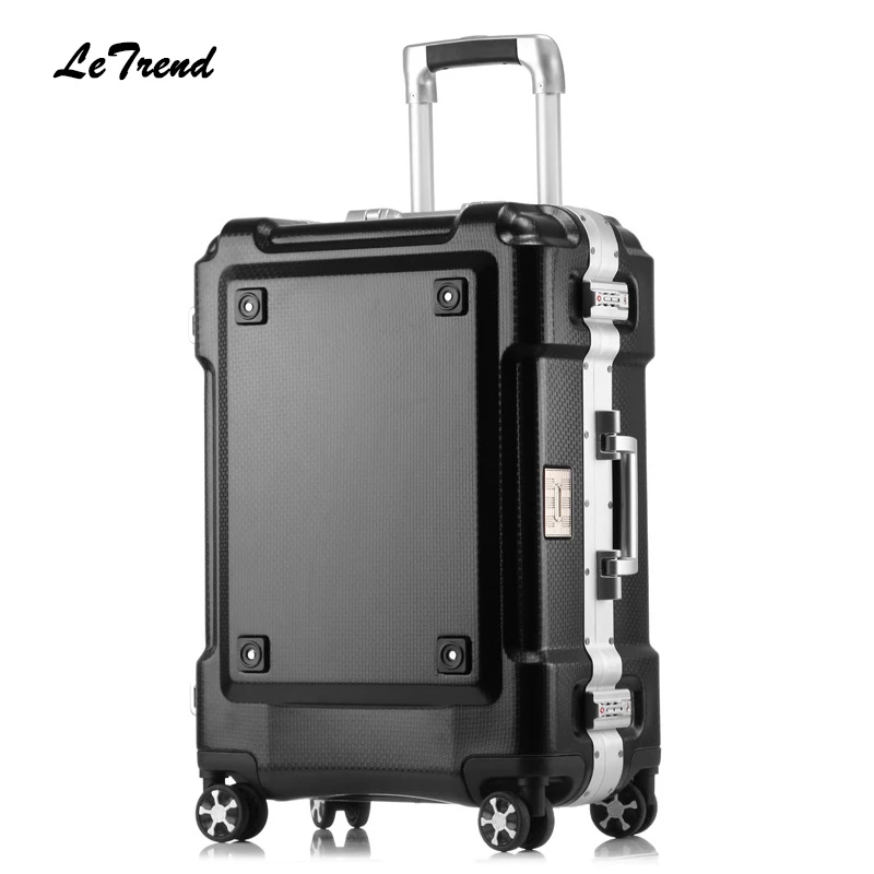 Letrend New 24 29 Inch Rolling Luggage Aluminium Frame Trolley Solid Travel Bag 20' Women Boarding Bag Carry On Suitcases Trunk