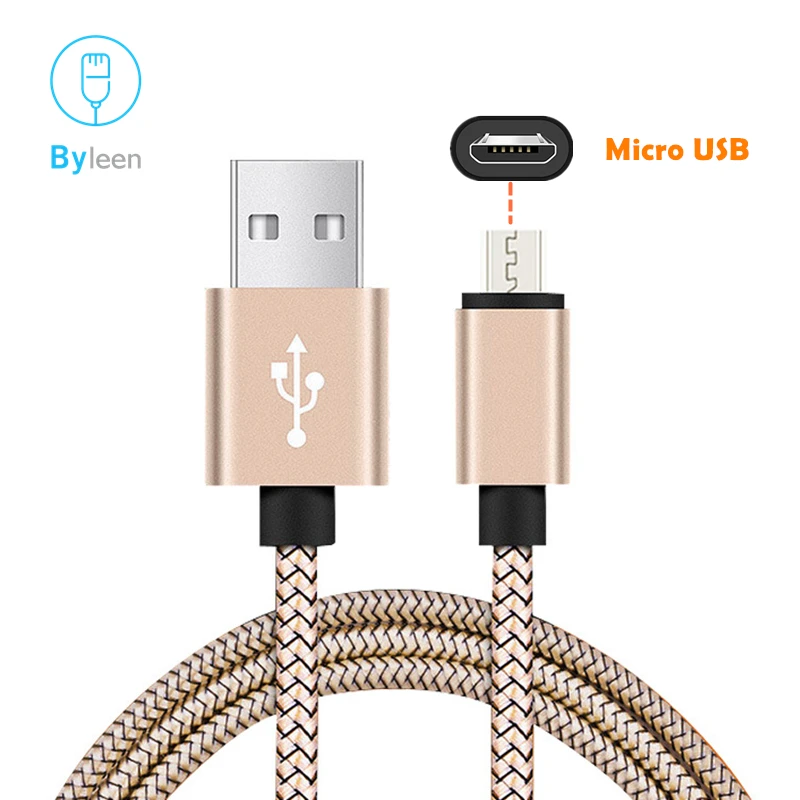 Byleen нейлоновая оплетка V8 Дата синхронизация линия Micro USB зарядное устройство 1 2 м
