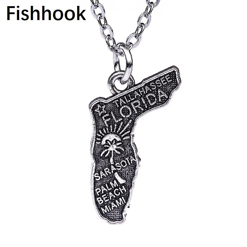Трендовые украшения Fishhook ожерелья с картой сша флориды подвески подарки для