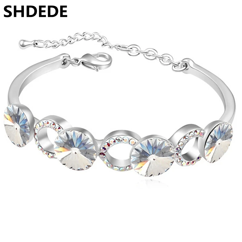 SHDEDE Кристалл от Swarovski амулеты Браслеты-манжеты женские модные ювелирные изделия Аксессуары подарок на день Святого Валентина-15814 - Окраска металла: White