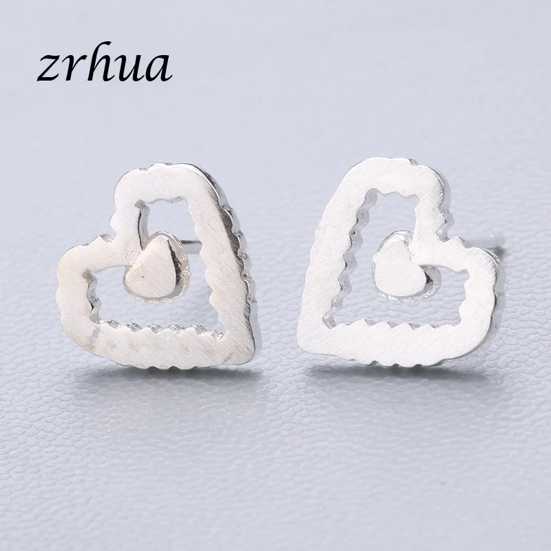 heart ZRHUA 925 пробы серебряные Простые серьги-гвоздики подарок pendientes oorbellen букле d'oreille femmes Новая коллекция рождественские подарки - Окраска металла: heart
