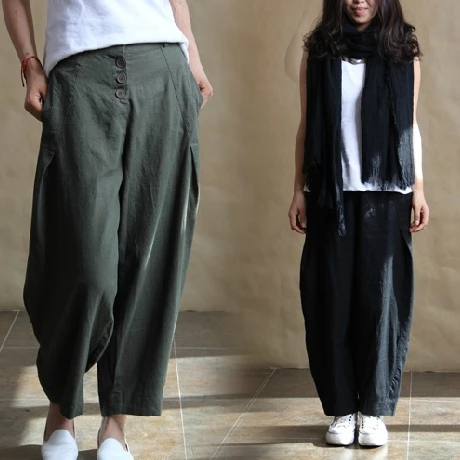 Женские льняные брюки султанки свободные модель 16312 на лето 2014|trousers loose|harem looselinen