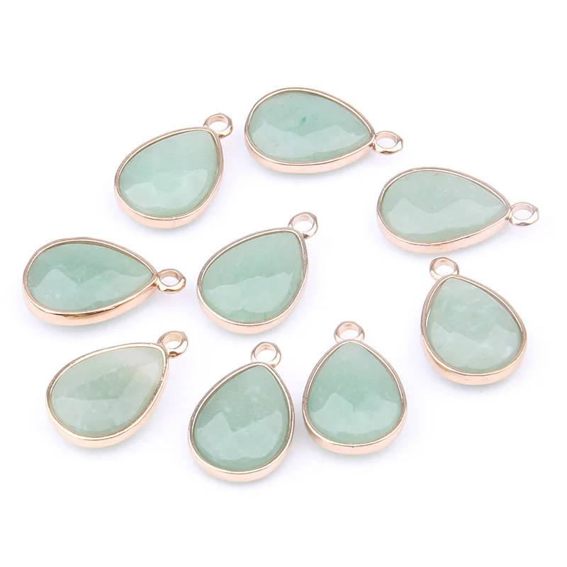 Green Aventurine В форме капли воды натуральный камень RoseQuartz/тигровый глаз кулон DIY для ожерелья или ювелирных изделий 16 цветов - Окраска металла: Green Aventurine