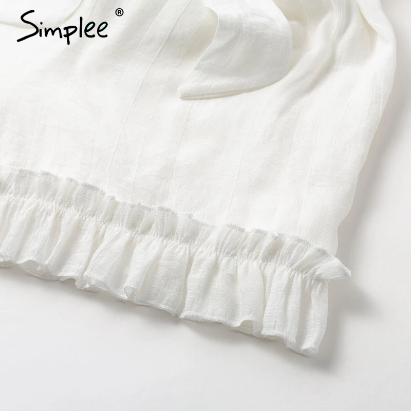Женский льняной комбинезон Simplee с оборками летний однотонный короткий ромпер