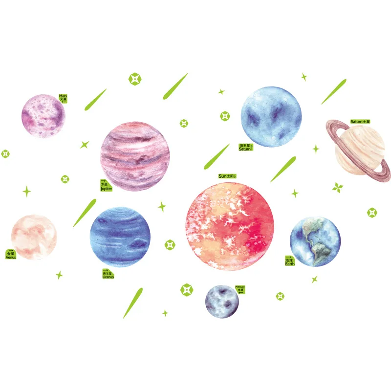 3D солнечная система Девять ночей флуоресцентные настенные наклейки для спальни