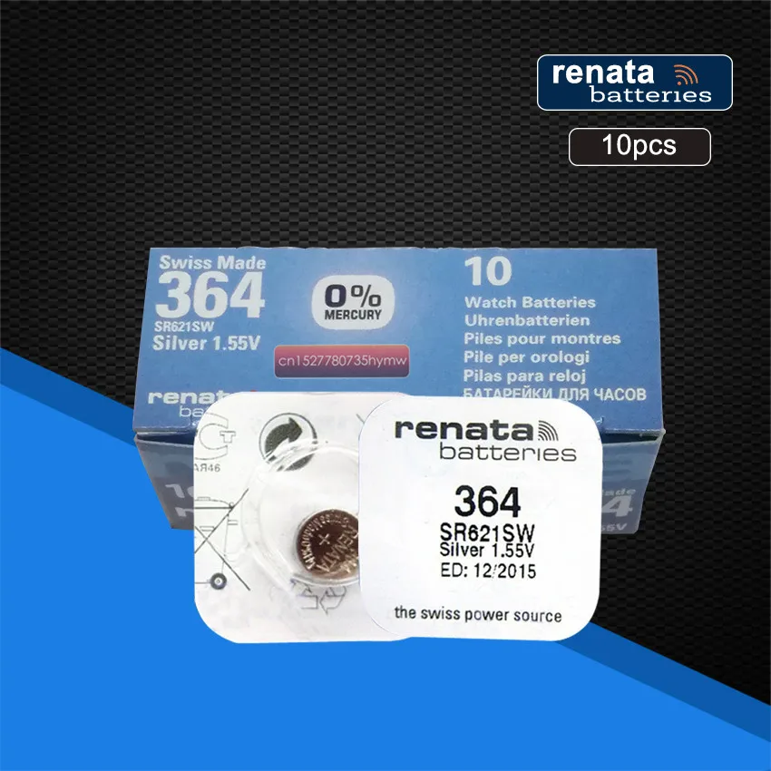 10 упаковок Renata Swiss 1 55 V Аккумулятор для часов оксид серебра 364 SR621SW батареи|Часовые