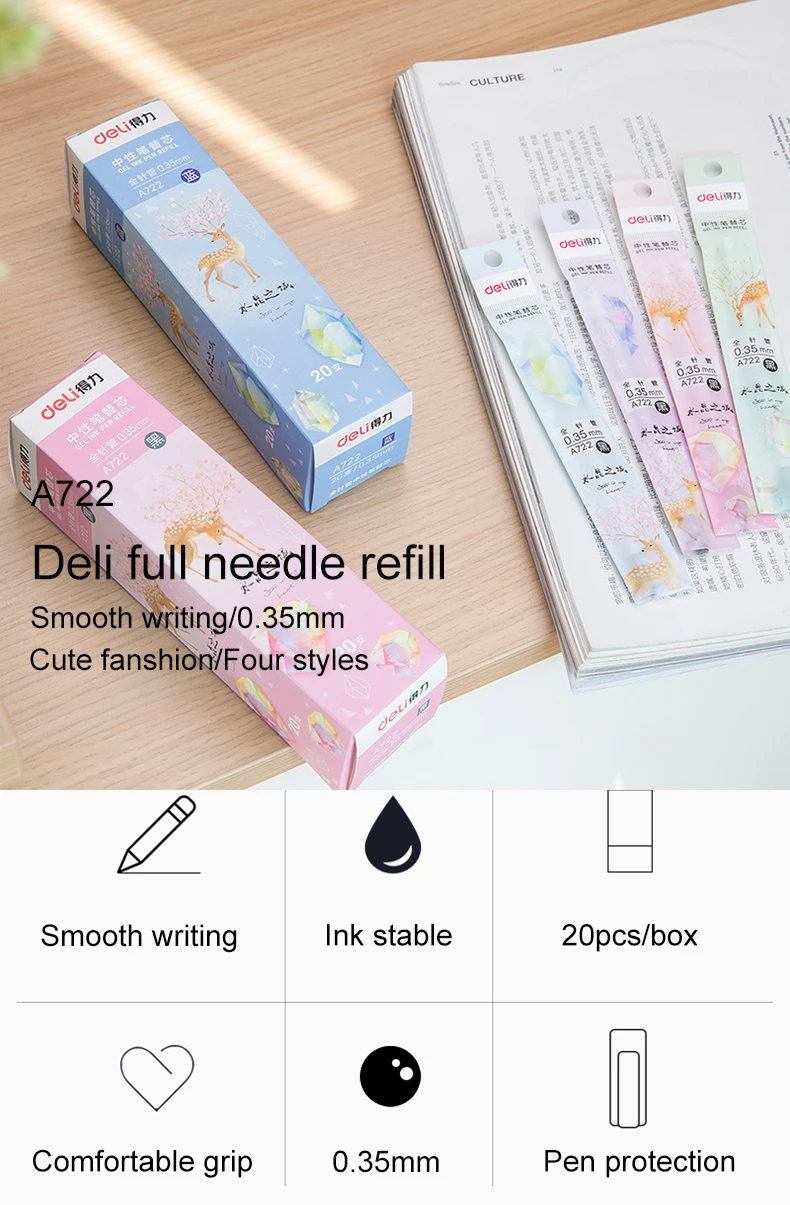 Deli 1 шт. Заправка для гелевой ручки 0,35 мм черные чернила Сменный Набор сменных стержней Студенческая стационарная Заправка для гелевой ручки школьные офисные канцелярские принадлежности