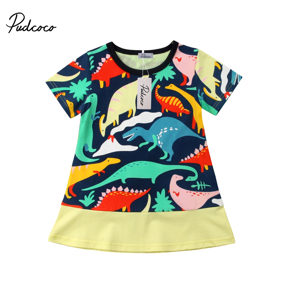 Летнее платье с рисунком динозавра для маленьких девочек Новая детская одежда От