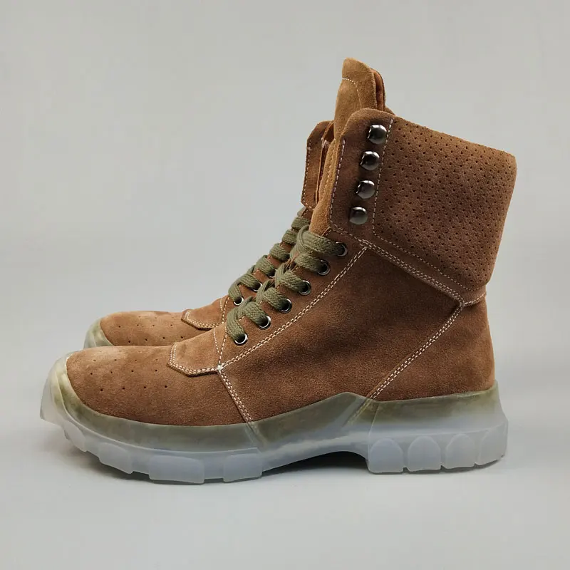 Высокие мужские ботинки на платформе зимние из натуральной кожи шнуровке модные