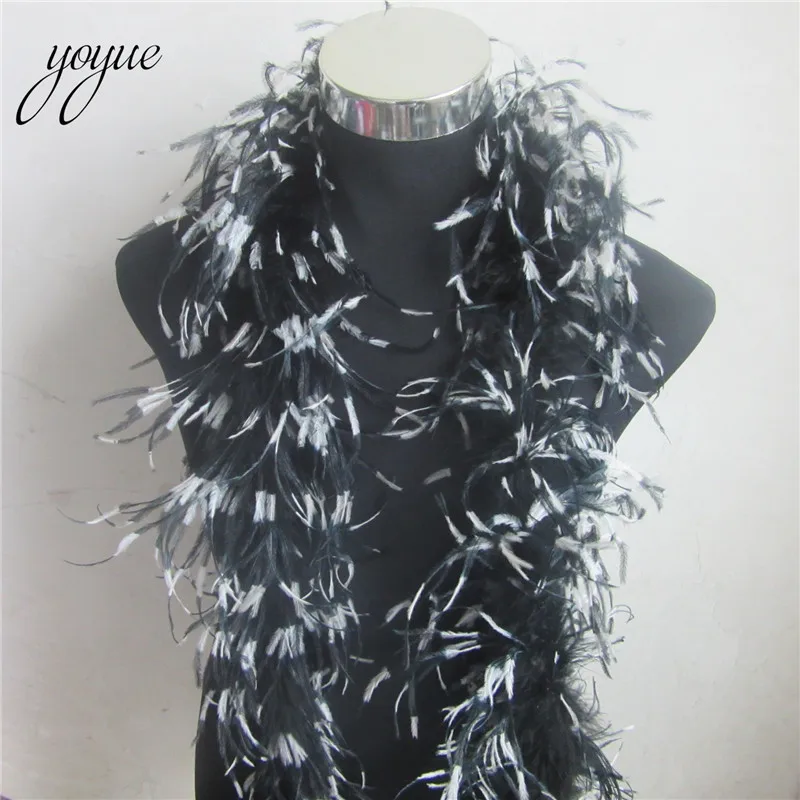 black and white YOYUE 2 м 1 полоса пушистые натуральные перья страуса боа качество пушистые костюмы/отделка для вечерние/костюм/шаль/доступны - Цвет: black and white