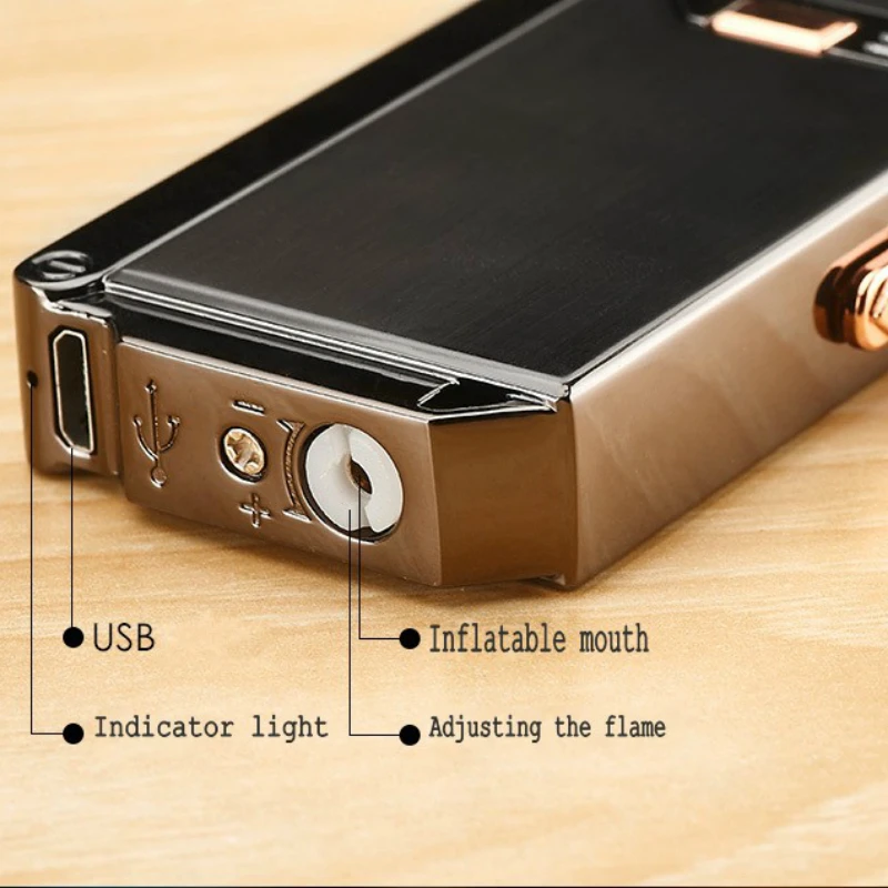 

New 2In1 Gas Lighter USB Arc Plasma Lighter Electric Rechargeable Cigarette Lighters Multifunction Creative Men Gift Without Gas
