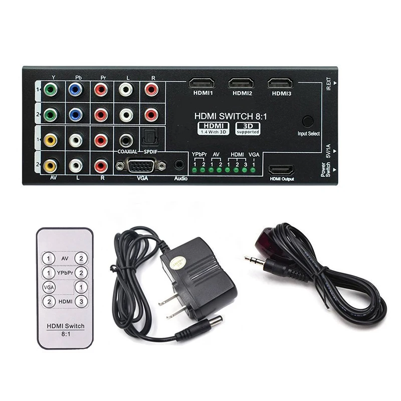 Многофункциональный видео/аудио переключатель с 8 входами на 1 HDMI выход