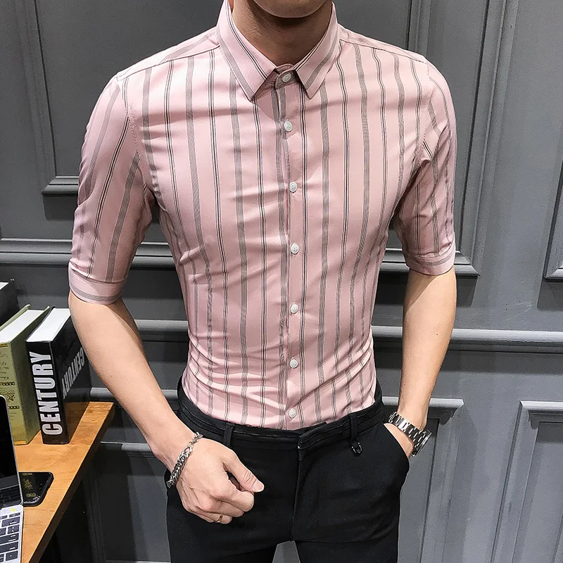 Высококачественная Мужская рубашка с коротким рукавом лето 2019 уличная полосатая