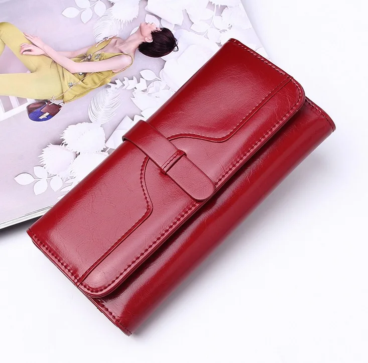 Винтажный кошелек из 2018 вощеной кожи Женский брендовый Длинный для телефона карт