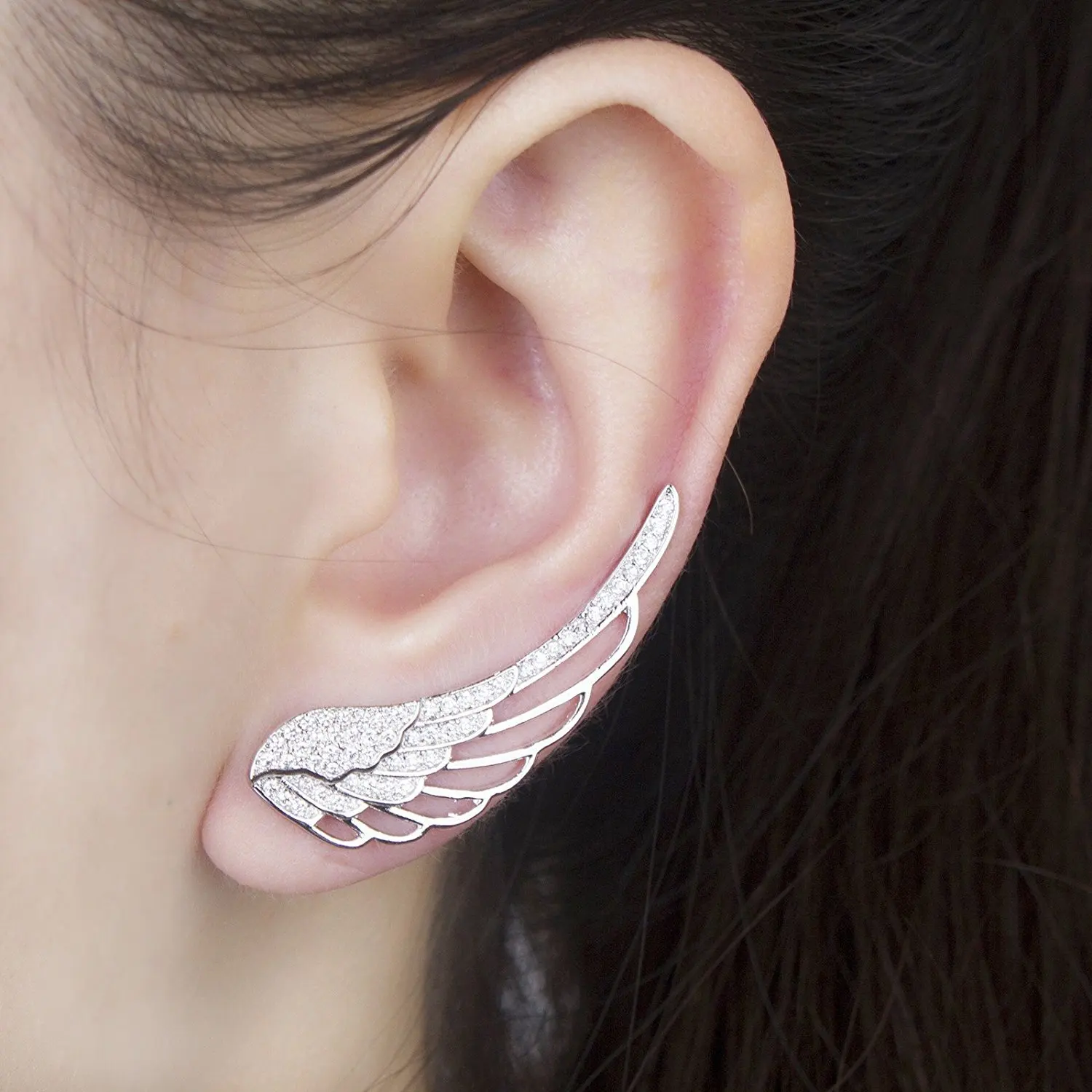 Chicinside Angel Wings Уха Манжеты Пен CZ Кристалл Крюк Серьги Серебряные Тона|angel wing ear cuff|wing